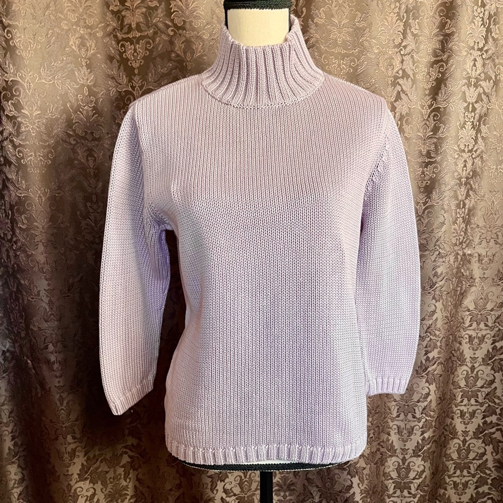 Talbots Sweater 100% Cotton 3/4 Sleeve Sweater Dusty Lavender Shade Size M